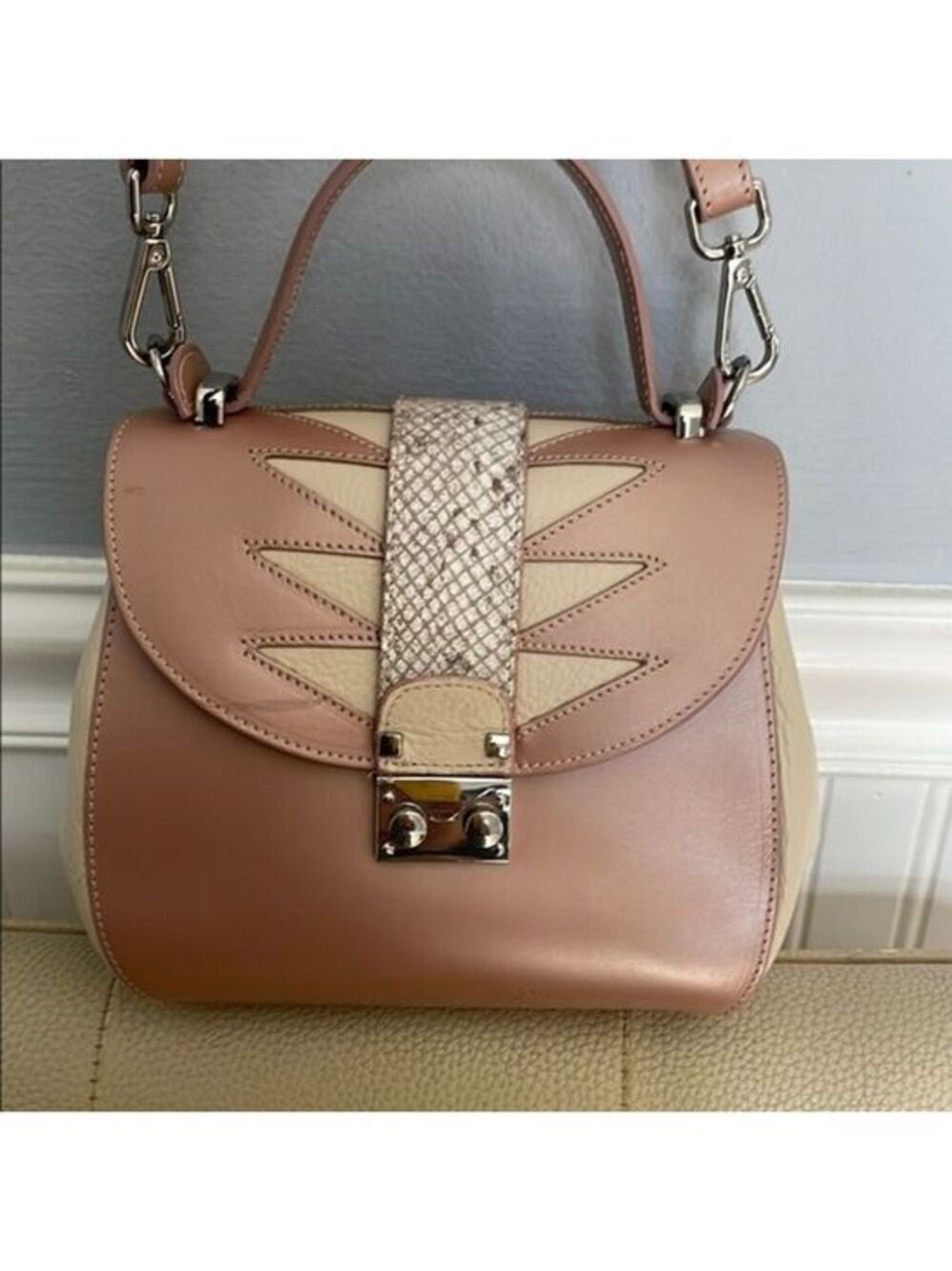 Italian leather Crossbody Bag with Textured Flap H 7” X W 8.5” D 4”